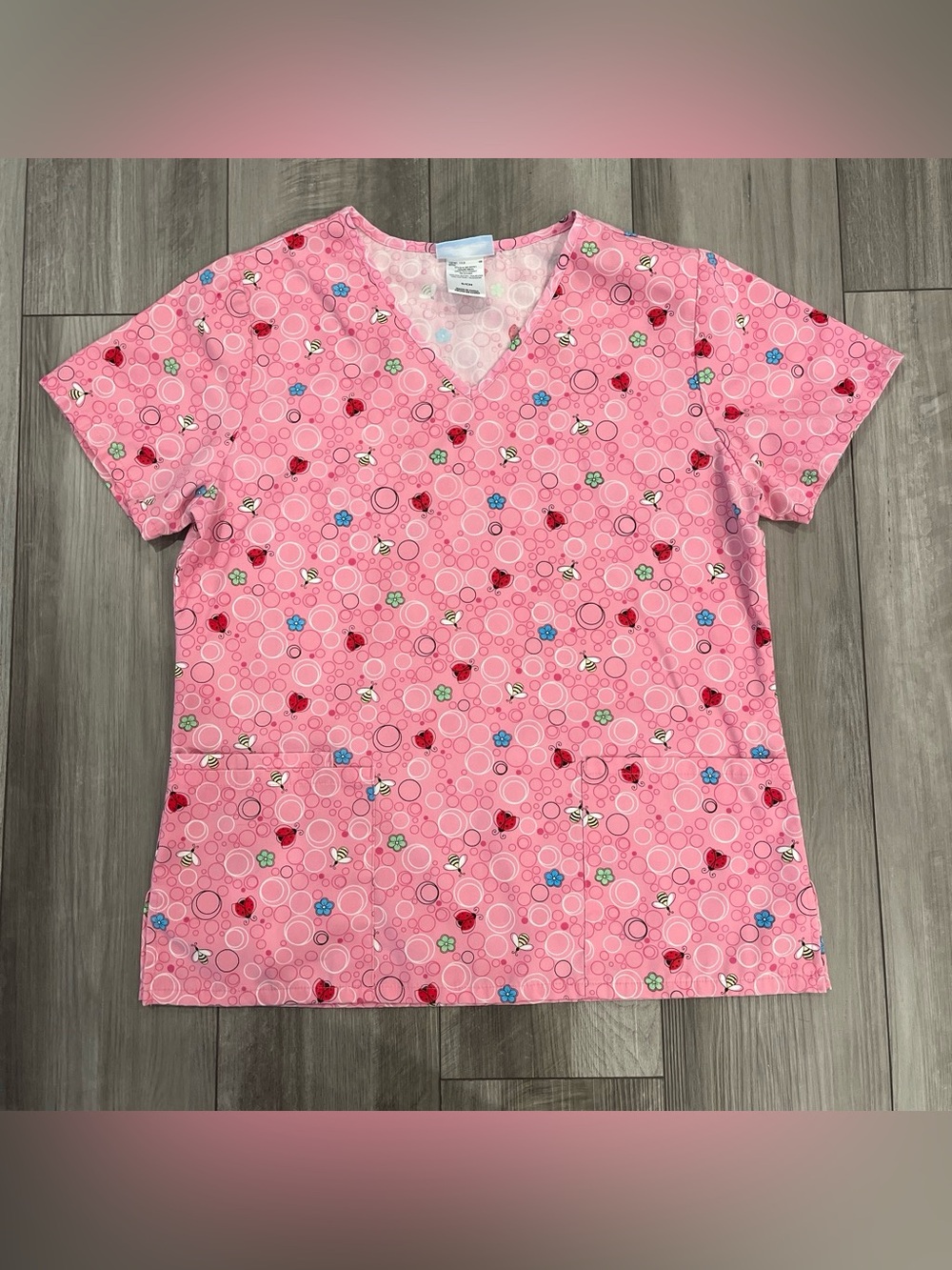 Pink Printed V-Neck Medical Scrub Top
